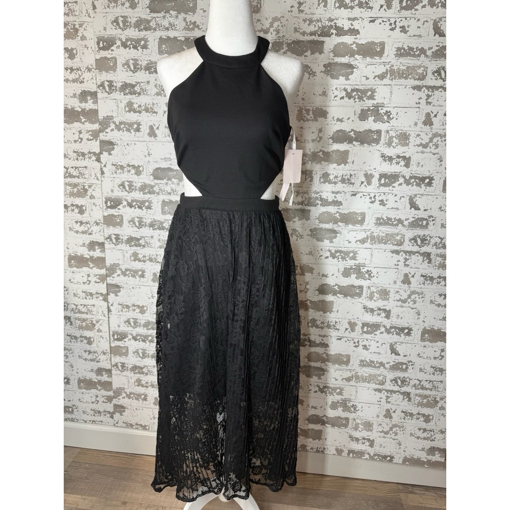 Avec Les Filles Dress Womens Size 2 Black Lace Cutout Sheath Halter Sleeveless